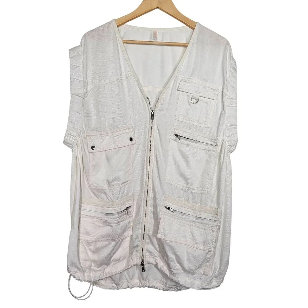 Free People Hang Time Movement White Utility Vest Sleeveless Zip Up Multi Pocket